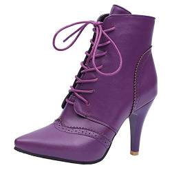 CHICMARK Damen Elegante Schnürstiefeletten mit Kitten Heels und Spitzer Spitze (Lila, 39) von CHICMARK