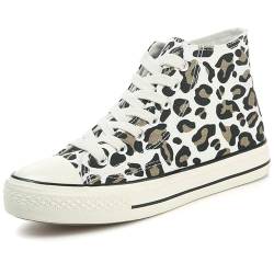 CHICMARK Damen High/Low Top Sneaker Fashion Leopard Espadrilles (Weiß High Top, 35 EU) von CHICMARK