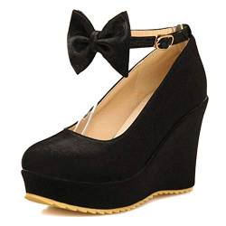 CHICMARK Damen Keilabsatz Plateau Pumps (Black, 43 EU) von CHICMARK