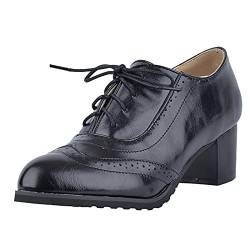 CHICMARK Damen-Schnürpumps mit Runder Schuhspitze und Blockabsatz (Black, 39 EU) von CHICMARK