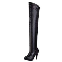 CHICMARK Damen Sexy Plateau Overknee/Oberschenkel Hohe Stiefel mit Runder Zehenpartie und Kitten Heels (Schwarz, 36 EU) von CHICMARK