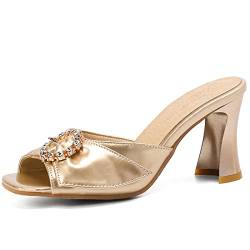 CHICMARK Damenmode-Sandalen mit Absatz und Offener Spitze(GOLD,38) von CHICMARK