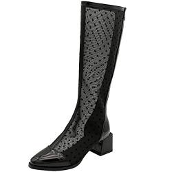 CHICMARK Sommer Kühl Atmungsaktive Mesh Knöchel/Knie High Stiefel mit Blockabsätzen und Rückenreißverschlüssen für Damen (Schwarz, 42) von CHICMARK