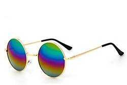 CHICNET Damen Herren Sonnenbrille Rundglas Hippie 40er Jahren Brille 400UV rund, runde Gläser, langer Steg, aus Metall und Acryl, verspiegelt und getönt (Regenbogen) von CHICNET