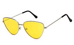 CHICNET Damen Herren Sonnenbrille dreieckig Trend Brille Cateye Cat Eye, 400 UV, Metall, verspiegelt oder getönt gelb von CHICNET