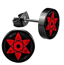 CHICNET Edelstahl Ohrstecker schwarz 8mm rot lila Sharingan Auge Rinnegan Anime Manga Ohr Schmuck Chirurgenstahl unisex Männer Damen Herren Sasuke von CHICNET