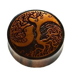 CHICNET Flesh Plug Yggdrasil Baum des Lebens Lebensbaum Yin Yang Holz Sonoholz Jackfrucht double flared Tunnel Expander Dehner Ohr Piercing Damen Herren Wikinger Viking Celtic 08 mm von CHICNET