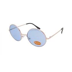 CHICNET Hochwertige Damen Herren Sonnenbrille Rundglas Hippie 40er Jahren Brille 400UV rund, runde Gläser, langer Steg, aus Metall und Acryl, verspiegelt und getönt (blau getönt) von CHICNET