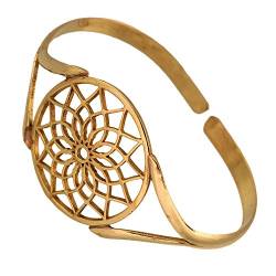 CHICNET Messing Armreif antik golden oval Blume rund groß verstellbarTribal Schmuck von CHICNET