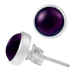 CHICNET Ohrstecker Amethyst lila rund 10 mm 925er Sterling Silber Rand Stein Silberohrstecker von CHICNET