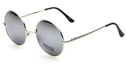 CHICNET Sonnenbrille Unisex Rund Hippie Brille Klassische getönt 400UV langer Steg silber verspiegelt von CHICNET