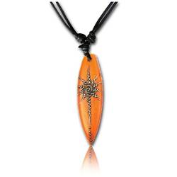 CHICNET Surferkette Baumwolle Holz Surfbrett Blume Türkis handbemalt verstellbar Kette orange von CHICNET