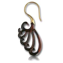 Chic-Net Damen Herren Fake Piercing Hook Ohrring aus Holz und Brass in braun Gold als Schwalbe Spirale Flügel Flügelspirale von CHICNET