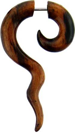 Chic-Net Damen Herren Fake Piercing Spiralen Dehnschnecke Ohrring aus Holz und Edelstahl als Lange Spirale Fragezeichen Form OH-93 von CHICNET