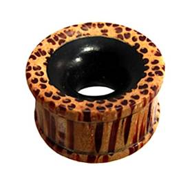 Chic-Net Damen Herren Flesh Tunnel Lobe Piercing Ribbed Plug aus Kokosholz mit Eisenholz Inlay in braun schwarz 26 mm von CHICNET