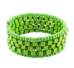 Chic-Net Holzarmreif Armreif Holzarmband Armband Holz Damen Schmuck Holzperlen Perlen Spirale grün rund eckig von CHICNET