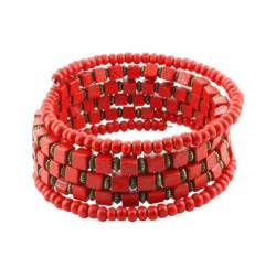 Chic-Net Holzarmreif rot Gold rund eckig Armreif Holzarmband Armband Holz Spirale auf Draht Damen Holzperlen von CHICNET