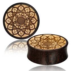 Chic-Net Plug Holz Tamarinde Krokodilholz hell dunkel Mandala Blüte Gravur 06 mm von CHICNET