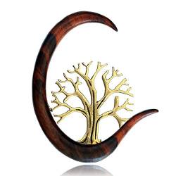 Holz dunkelbraun Piercing Hook Brass gold Baum des Lebens Dehnspirale Dehnschnecke| Tribal Handarbeit Lobe Expander Damen Herren Flesh Dehner Ohrring Sichel Spiralen antik Lebensbaum Baum 06 mm links von CHICNET