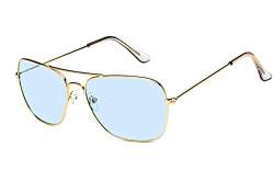 Sonnenbrille Trapez Pilotenbrille 400UV Metallgestell getönt verspiegelt korean hoher Steg unisex Damen Herren Brillen koreanisch Retro Vintage 70er jahre Sonnenbrillen Trend Designer CE (hellblau) von CHICNET