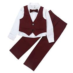 CHICTRY Baby Jungen Bekleidungssets Baumwolle Hemd & Weste & Hose Smoking Gentleman Anzug Festliche Party Hochzeit Tauf Kleidung Z Burgundy B 110-116 von CHICTRY