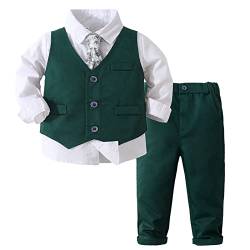 CHICTRY Baby Jungen Bekleidungssets Baumwolle Hemd & Weste & Hose Smoking Gentleman Anzug Festliche Party Hochzeit Tauf Kleidung Z Grün F 104-110 von CHICTRY