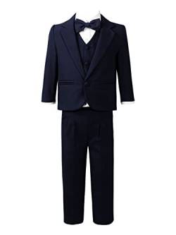 CHICTRY Baby Jungen Gentleman Smoking Anzug Langarm Jacke + Hemd + Weste + Hosen + Krawatte für Festlich Taufe Hochzeit Gr. 74-104 Navy Blau 122-128 von CHICTRY