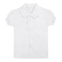 CHICTRY Baby Kinder Mädchen Junge Schuluniform Oxford Kurz Puff Ärmel Bluse Dirndl Bluse Trachtenbluse T-Shirt mit Rüschen Gr. 104-158 Weiß 104-110 von CHICTRY