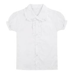 CHICTRY Baby Kinder Mädchen Junge Schuluniform Oxford Kurz Puff Ärmel Bluse Dirndl Bluse Trachtenbluse T-Shirt mit Rüschen Gr. 104-158 Weiß 140-146 von CHICTRY