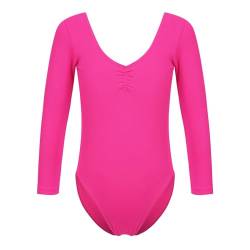 CHICTRY Ballett Body Mädchen Langarm Einfarbig Ballettanzug Ohne Rock Stehkragen Tanzbody Gymnastik Bodysuit Stretch Dancewear Gr. 98-152 B Hot Pink 146-152 von CHICTRY