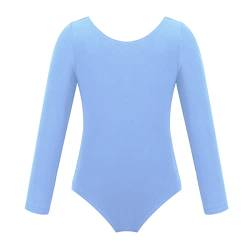 CHICTRY Ballett Body Mädchen Langarm Einfarbig Ballettanzug Ohne Rock Stehkragen Tanzbody Gymnastik Bodysuit Stretch Dancewear Gr. 98-152 C Blau 134-140 von CHICTRY