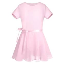 CHICTRY Ballettkleid Mädchen Kurzarm/Langarm Ballett Trikot Baumwolle Ballettanzug Kinder Ballettkleidung Set mit Chiffon Rock Gr. 92-152 X_Rosa 110-116 von CHICTRY