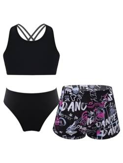 CHICTRY Bikini Mit Shorts Mädchen Set Tankini Oberteil Hotpants Badeshorts 3tlg Hawaii Badeanzug Crossover Sport BH Bikini Hose Stretch Shorts Schwimmkleidung Motiv B Briefe 134-140 von CHICTRY