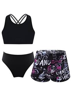 CHICTRY Bikini Mit Shorts Mädchen Set Tankini Oberteil Hotpants Badeshorts 3tlg Hawaii Badeanzug Crossover Sport BH Bikini Hose Stretch Shorts Schwimmkleidung Motiv B Briefe 158-164 von CHICTRY