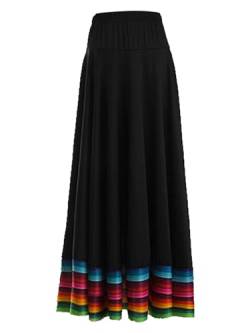 CHICTRY Damen Flamenco Dance Lange Rock Maxirock Tanzrock Faltenrock Tango Latein Walzer Bauchtanz Ballroom Wettbewerb Kostüm Schwarz C 4XL von CHICTRY