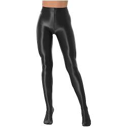 CHICTRY Damen Glossy Glänzende Tanzen Stage Strumpfhose Blickdicht Große Größen Sexy Pantyhose Glanz High Waist Yoga Sport Ballett Leggins Slim Fit Elegant Schwarz XL von CHICTRY