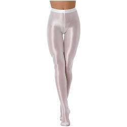 CHICTRY Damen Glossy Glänzende Tanzen Stage Strumpfhose Blickdicht Große Größen Sexy Pantyhose Glanz High Waist Yoga Sport Ballett Leggins Slim Fit Elegant Weiß L von CHICTRY