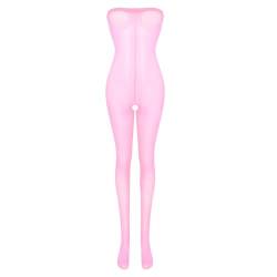 CHICTRY Damen Transparent Bodysuit Mesh Bodystocking Ouvert-Body Stretch Ganzkörper Strumpfhose Erotik Dessous Unterwäsche Gogo Clubwear Rosa One Size von CHICTRY