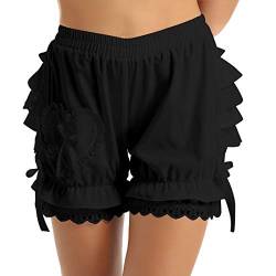 CHICTRY Damen Vintage Bloomer Shorts mit Rüschen Spitze Unterhose viktorianische Kürbis Pantalons Pettipants Renaissance Zigeuner Shorts Schwarz M von CHICTRY