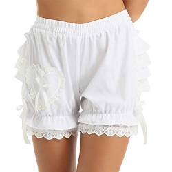 CHICTRY Damen Vintage Bloomer Shorts mit Rüschen Spitze Unterhose viktorianische Kürbis Pantalons Pettipants Renaissance Zigeuner Shorts Weiß S von CHICTRY