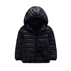 CHICTRY Daunenjacke Kinder Jungen Mädchen Winterjacke Mit Kapuze Winter Outdoor Warm Steppjacke Puffer Mantel Leicht Atnungsaktiv Schwarz A 146-152 von CHICTRY