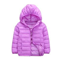 CHICTRY Daunenjacke Kinder Jungen Mädchen Winterjacke Mit Kapuze Winter Outdoor Warm Steppjacke Puffer Mantel Leicht Atnungsaktiv Violett A 110-116 von CHICTRY