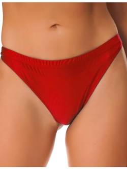 CHICTRY Glossy Shorts Damen Sexy Nahtlos String Low Waist Bikinihose Brazilian Satin Glanz Unterwäsche Dessous Erotik Rot L von CHICTRY