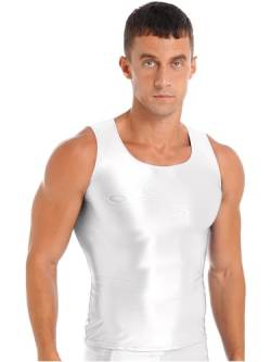 CHICTRY Glossy Tank Top Herren Ärmellos Öl Glitzer Unterhemd Sport Jogging Oberteil Cropped Stretch Glatt Nylon Shirt Männer Body Gr. M-XXL Weiß A L von CHICTRY