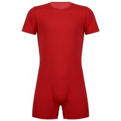 CHICTRY Herren Body Bodysuit Einteiler Unterwäsche Kurzarm Unterhemd Kompression Singlet Stretch Boxershorts Retroshorts Mit Bein Sportswear Rot mit Knöpfen XXL von CHICTRY