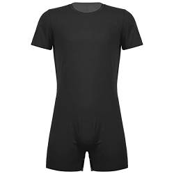 CHICTRY Herren Body Bodysuit Einteiler Unterwäsche Kurzarm Unterhemd Kompression Singlet Stretch Boxershorts Retroshorts Mit Bein Sportswear Schwarz mit Knöpfen XL von CHICTRY