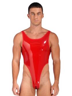 CHICTRY Herren Body Kompression Metallic Leder-Look Stringbody Männer Body Unterwäsche Muskel Shirt Unterhemd M L XL Rot XL von CHICTRY