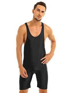 CHICTRY Herren Body Overall Stretch Ärmellos Unterhemd Boxershorts Unterwäsche Bodysuit T-Shirt Tops Gymnastikanzug M-XL Schwarz L von CHICTRY