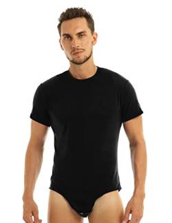 CHICTRY Herren Bodysuit Einteiler Overall Kurzarm Trikot Leotard Stretch Muskelshirt Einfarbig Shorts Mit Druckknöpfen Männer Sportbody Gymnastik XX Schwarz M von CHICTRY