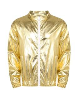 CHICTRY Herren Damen Metallic Jacke 70er Jahre Disco Party Varsity Jacke Retro Hip Hop Baseball Bomber Jacket Freizeitjacke Clubwear Gold A 3XL von CHICTRY